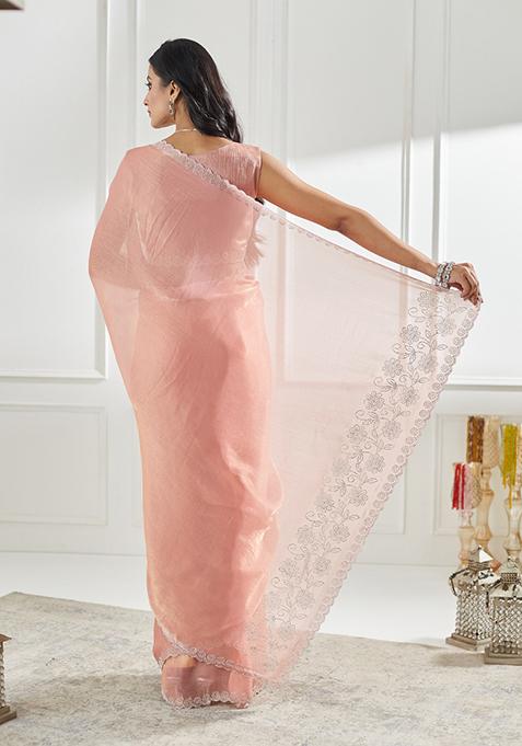 Pink Beads And Stone Silk Saree Set