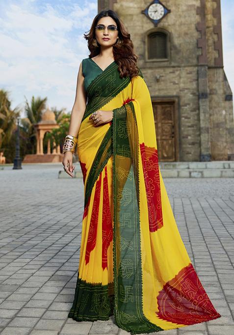 Multicolour Embroidered Georgette Saree Set