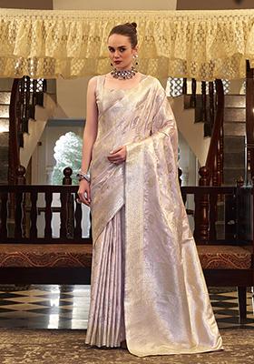 Light Lilac Zari Woven Silk Saree Set