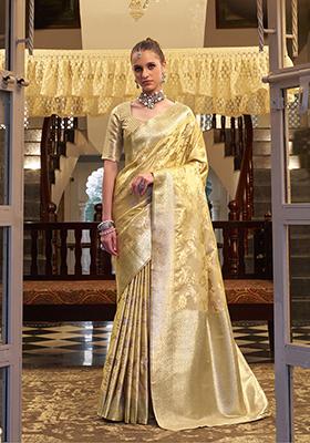 Light Yellow Zari Woven Silk Saree Set