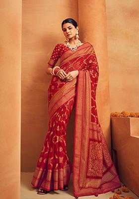 Red Embroidered Georgette Saree Set