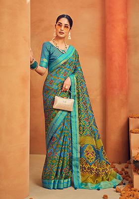 Aqua Blue Embroidered Georgette Saree Set