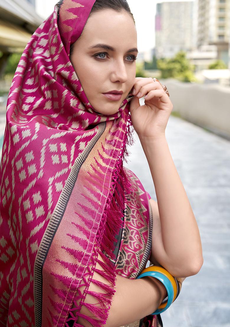 Black Printed Silk Saree Set