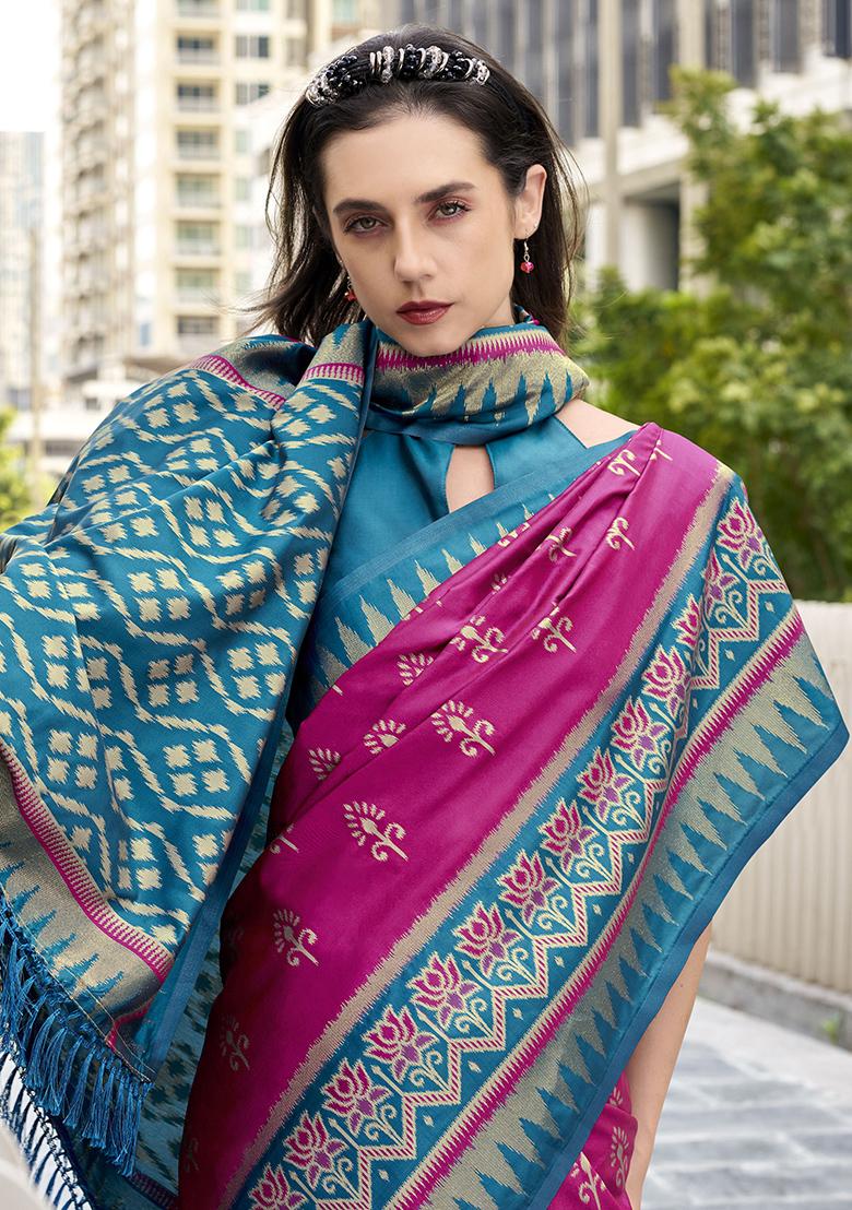 Pink Printed Silk Saree Set