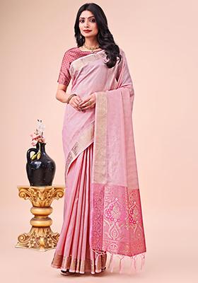 Pink Embroidered Organza Saree Set