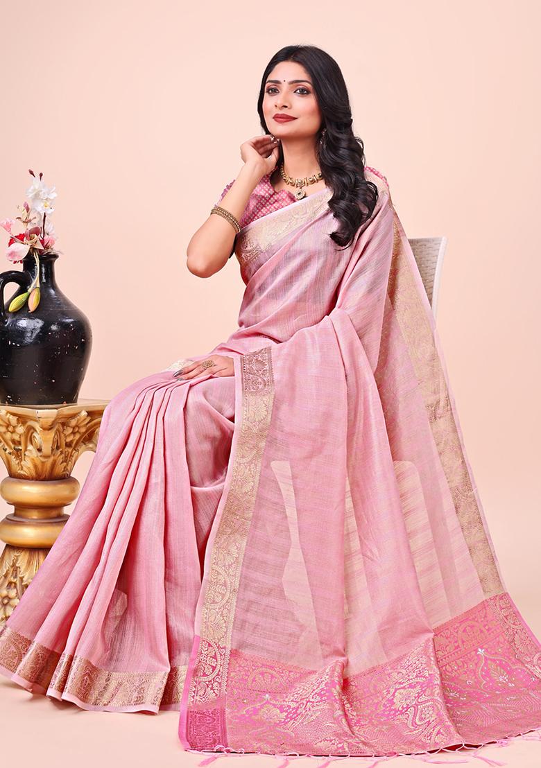 Pink Embroidered Organza Saree Set