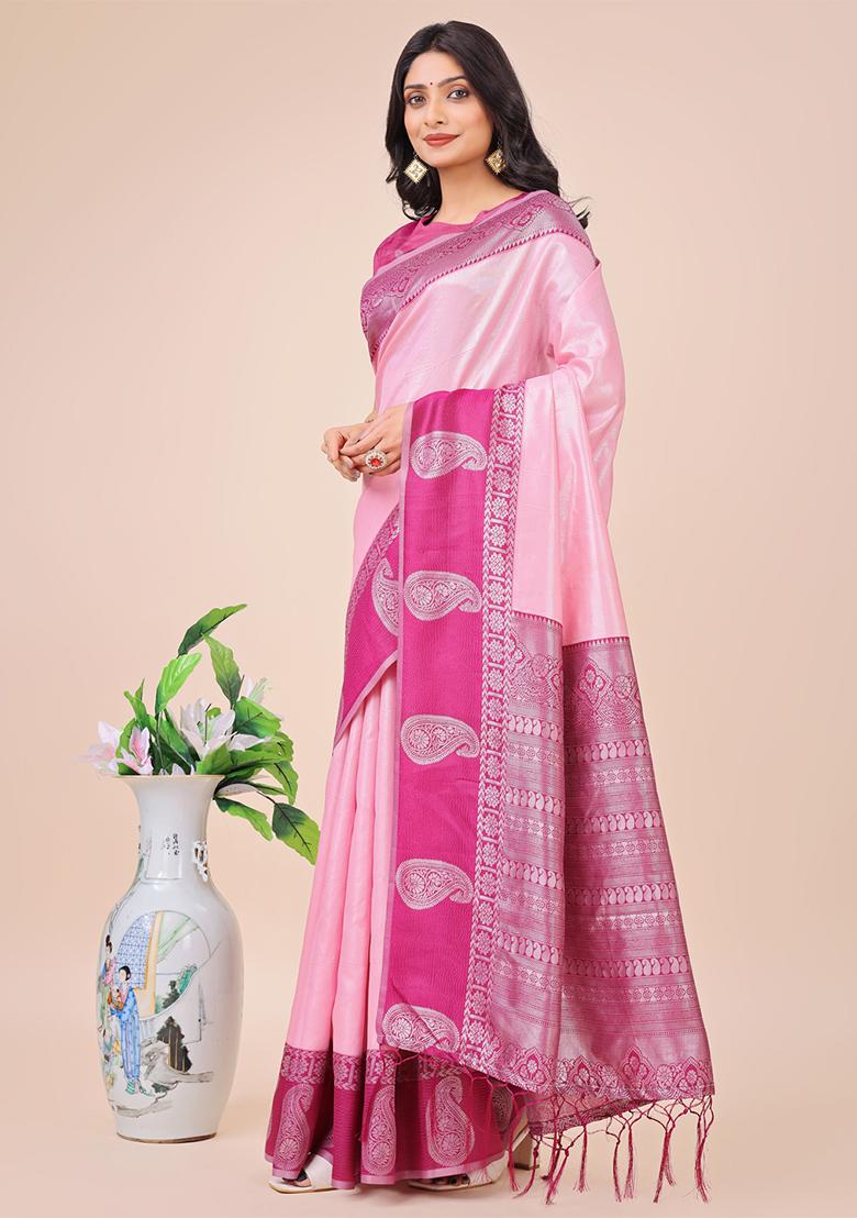 Light Pink Embroidered Silk Saree Set