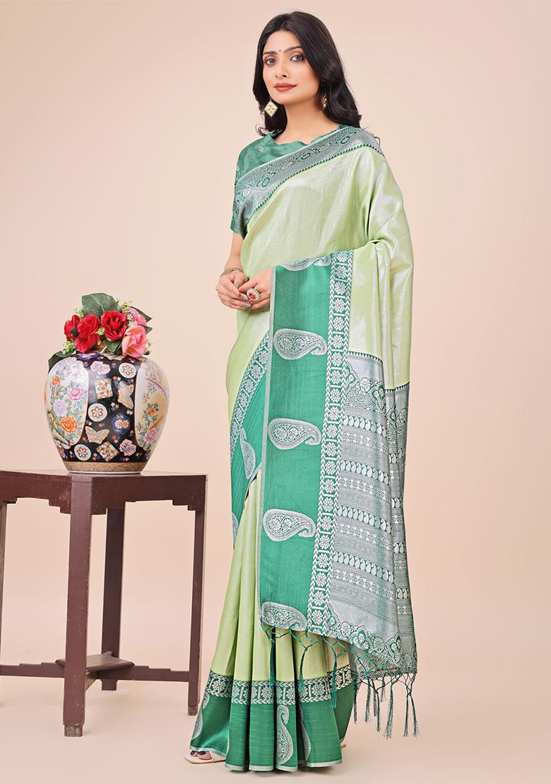Pista Green Embroidered Silk Saree Set