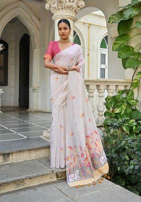 Yellow Woven Cotton Saree Set