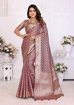 Purple Woven Organza Silk Saree Set