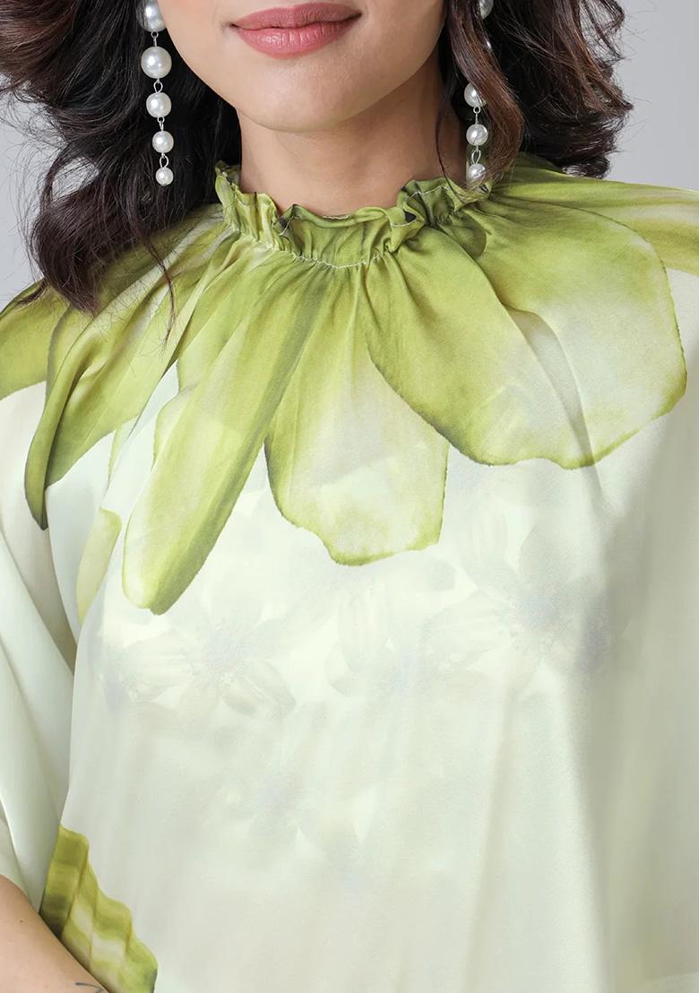 Mint Green Printed Silk Pre Stitched Saree Set