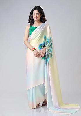 &nbsp;Multicolor&nbsp; Printed Silk Pre Stitched Saree Set