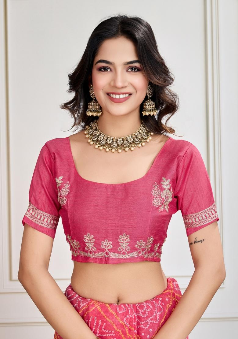 Pink Embroidered Georgette Saree Set