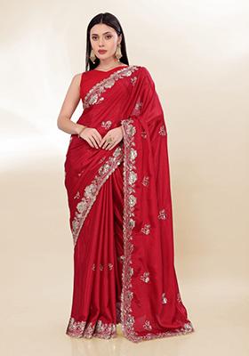 Red Embroidered Silk Saree Set