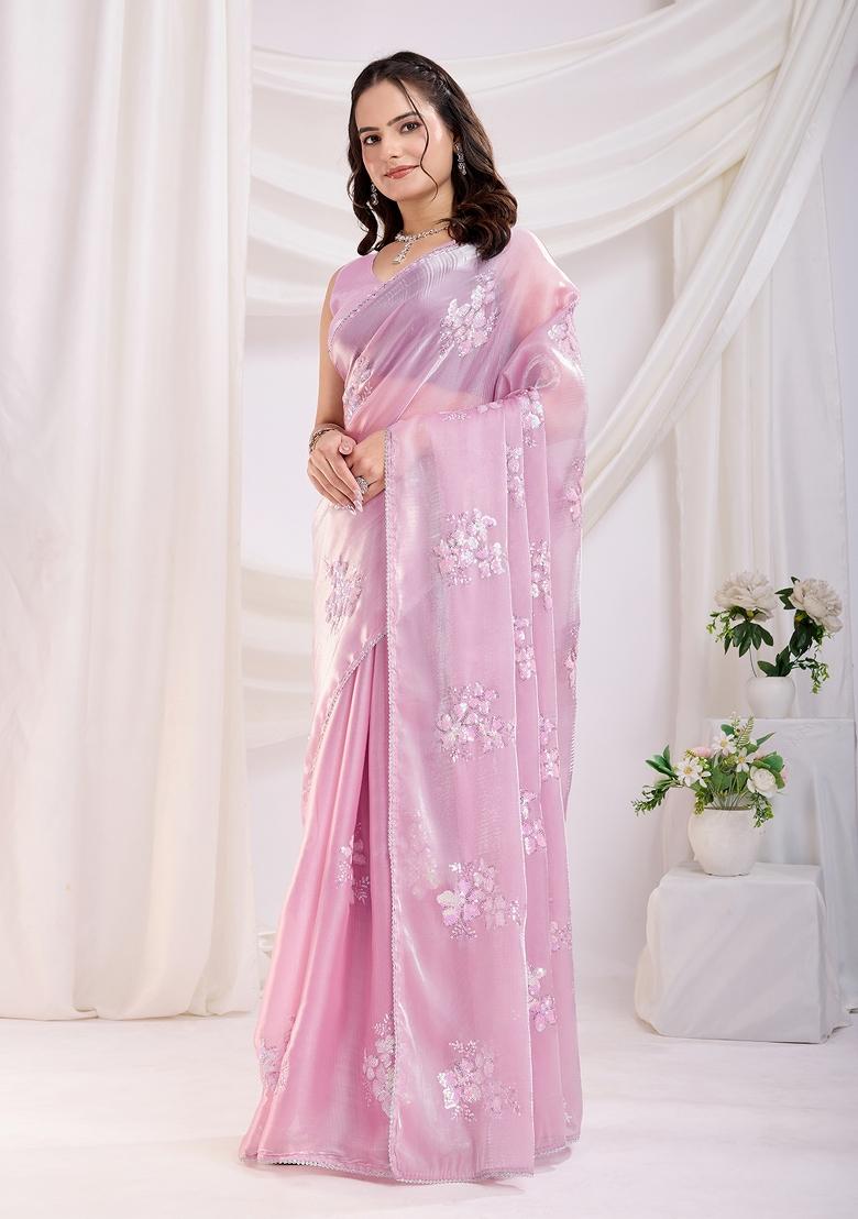 Pink Embroidered Jimmy Choo Saree Set