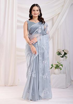 Grey Embroidered Jimmy Choo Saree Set