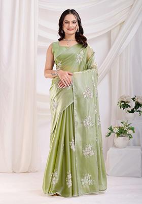 Mahendi Green Embroidered Jimmy Choo Saree Set