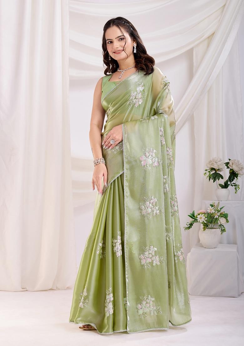 Mahendi Green Embroidered Jimmy Choo Saree Set