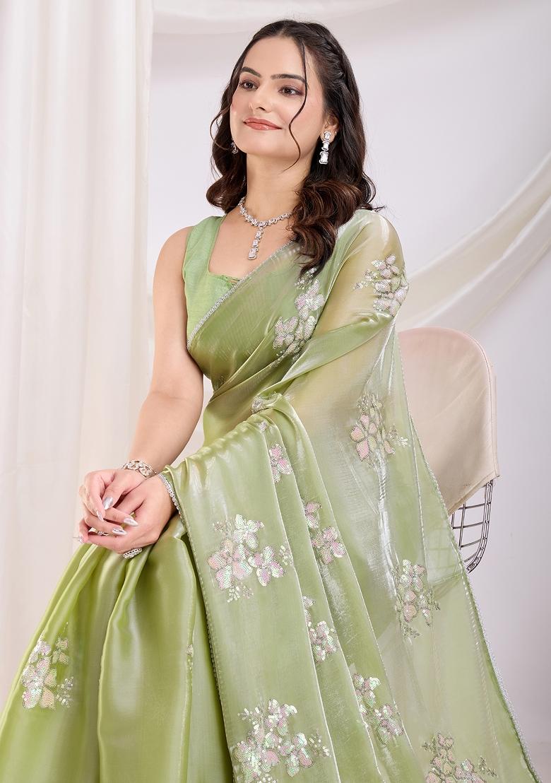 Mahendi Green Embroidered Jimmy Choo Saree Set