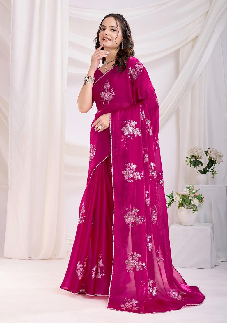 Rani Pink Embroidered Jimmy Choo Saree Set