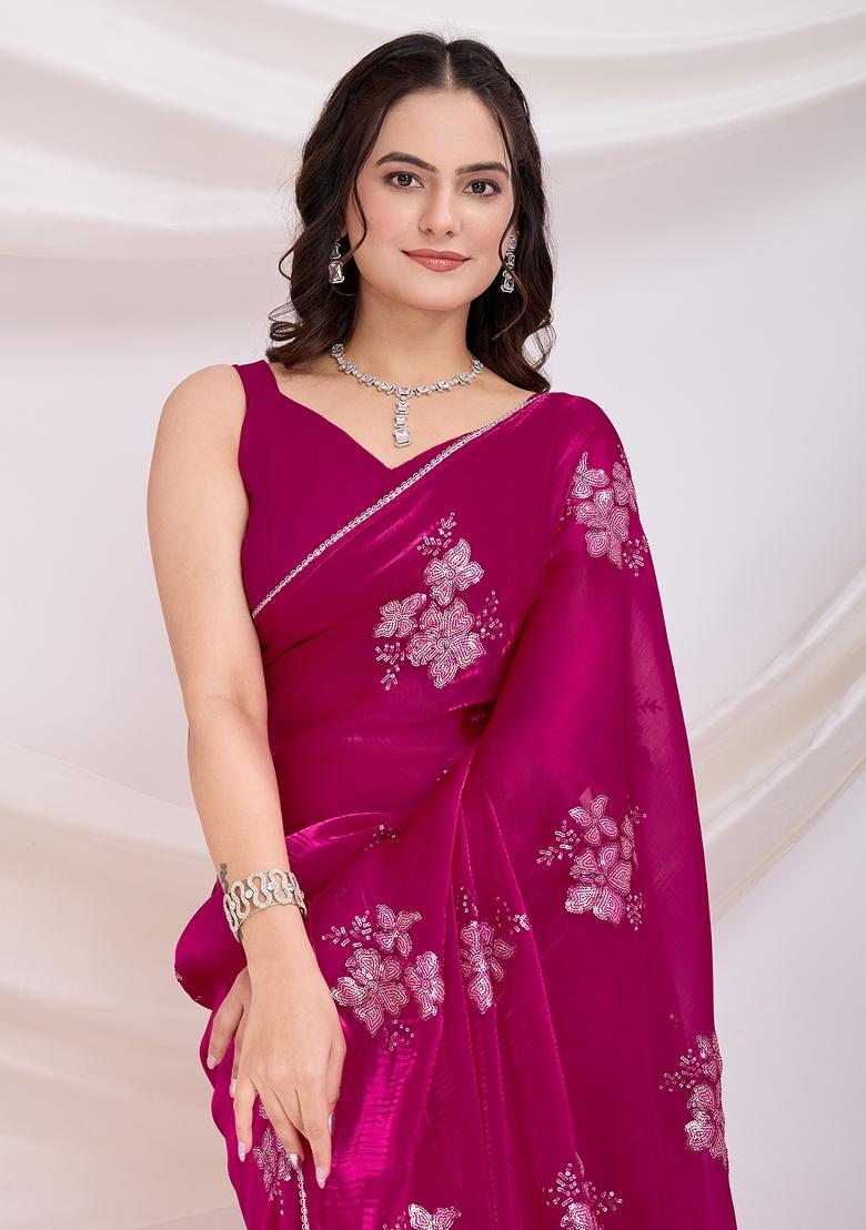 Rani Pink Embroidered Jimmy Choo Saree Set