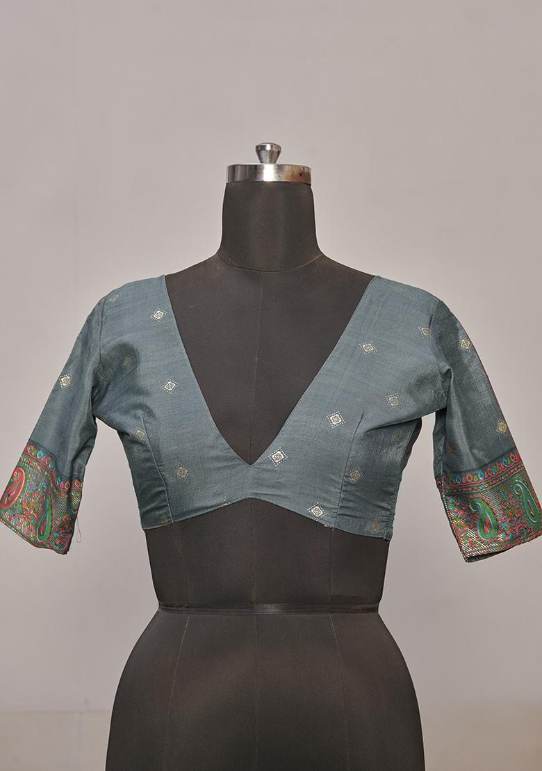 Mineral Green Printed Silk Saree Set