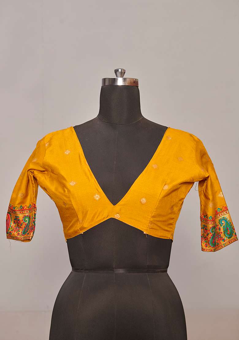 Dark Orange Printed Silk Saree Set - Indya