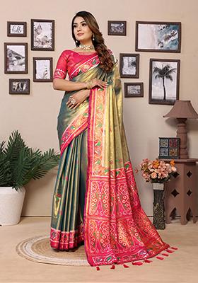 Grey Embroidered Silk Saree Set