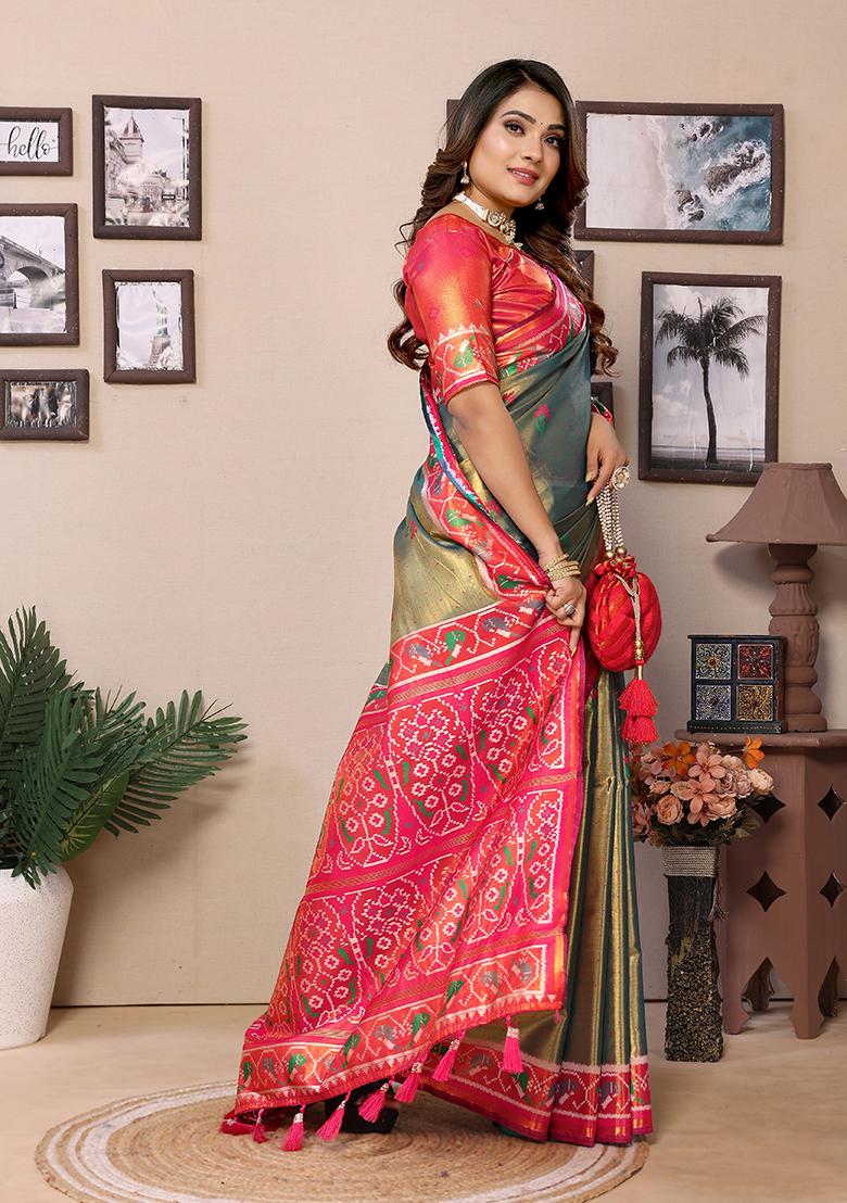 Grey Embroidered Silk Saree Set