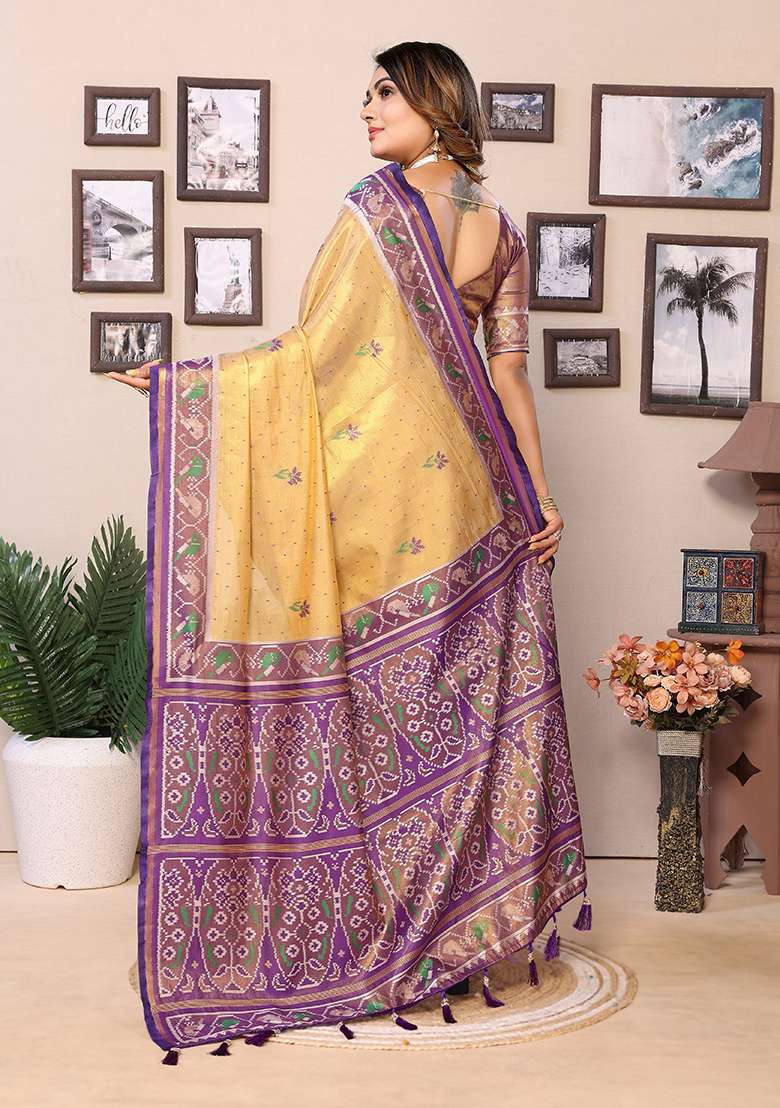 Orange Embroidered Silk Saree Set - Indya