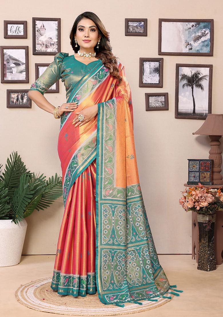 Red Embroidered Silk Saree Set
