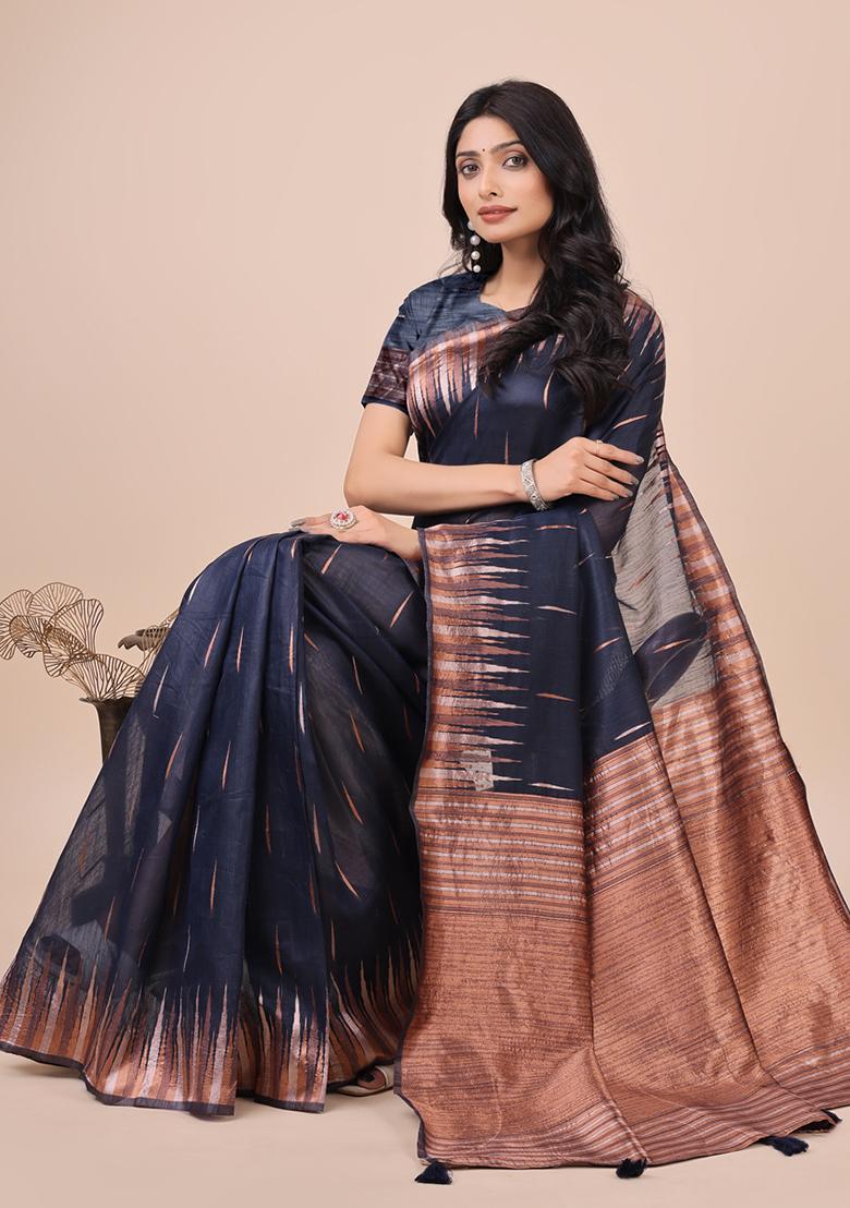 Lavender Embroidered Silk Saree Set