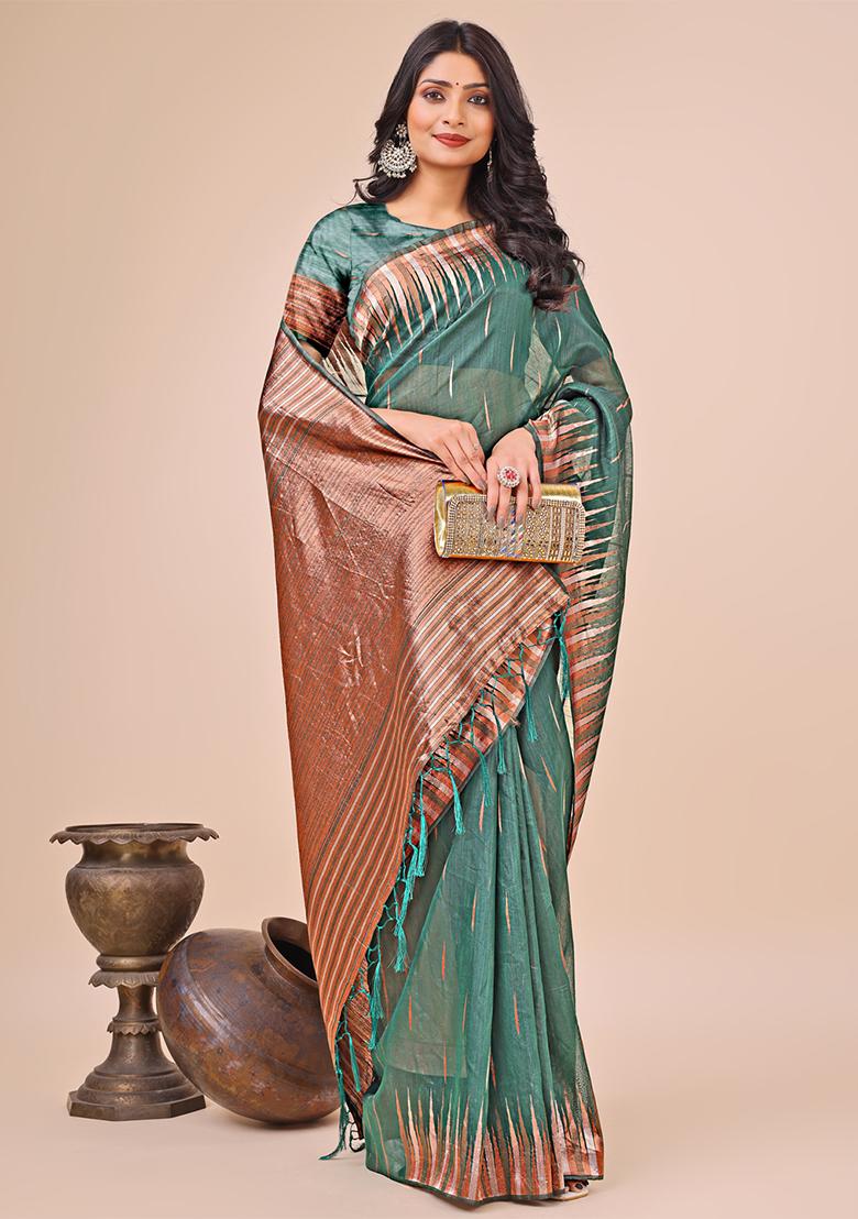 Yellow Embroidered Silk Saree Set