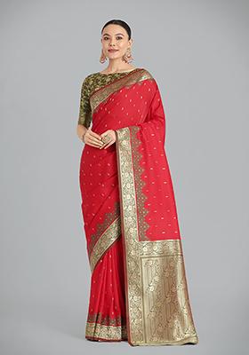 Red Embroidered Silk Saree Set