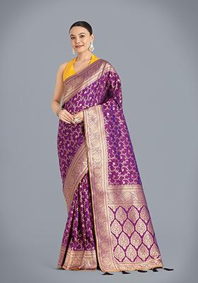 Purple Zari Woven Silk Saree Set