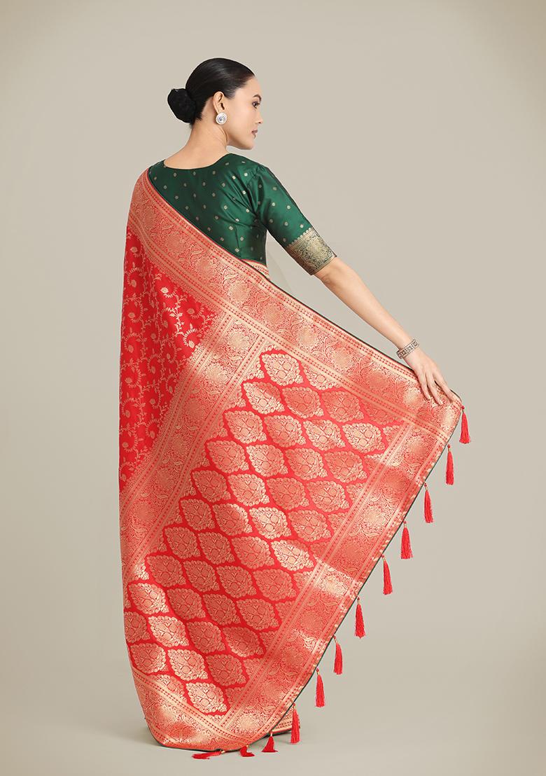 Red Zari Woven Silk Saree Set