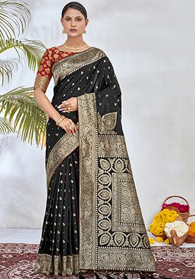 Black Zari Woven Silk Saree Set