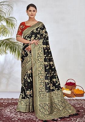 Black Zari Woven Silk Saree Set