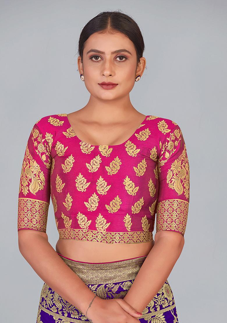 Violet Zari Woven Silk Saree Set