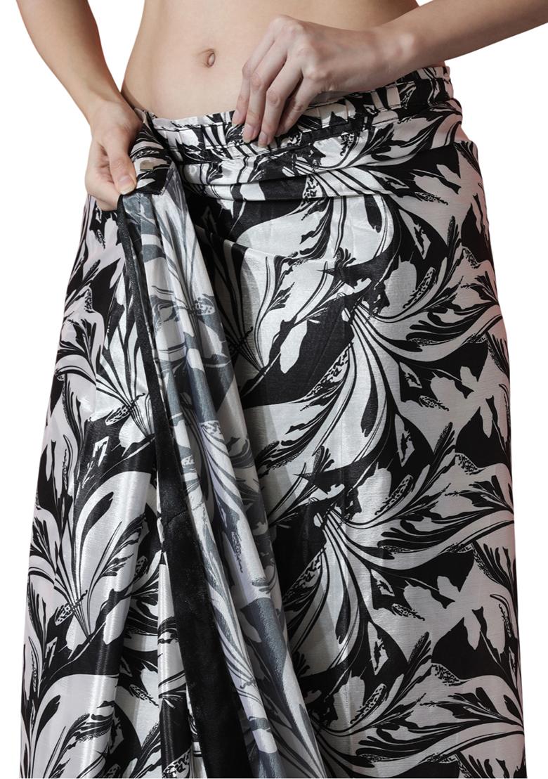 Black Digital Print Chinon Pre Stitched Saree
