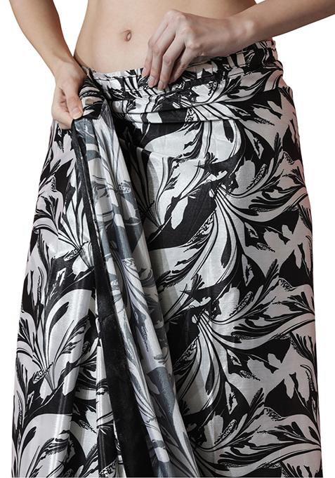 Black Digital Print Chinon Pre Stitched Saree