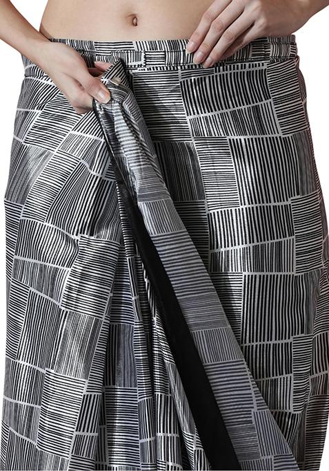 Black Digital Print Chinon Pre Stitched Saree