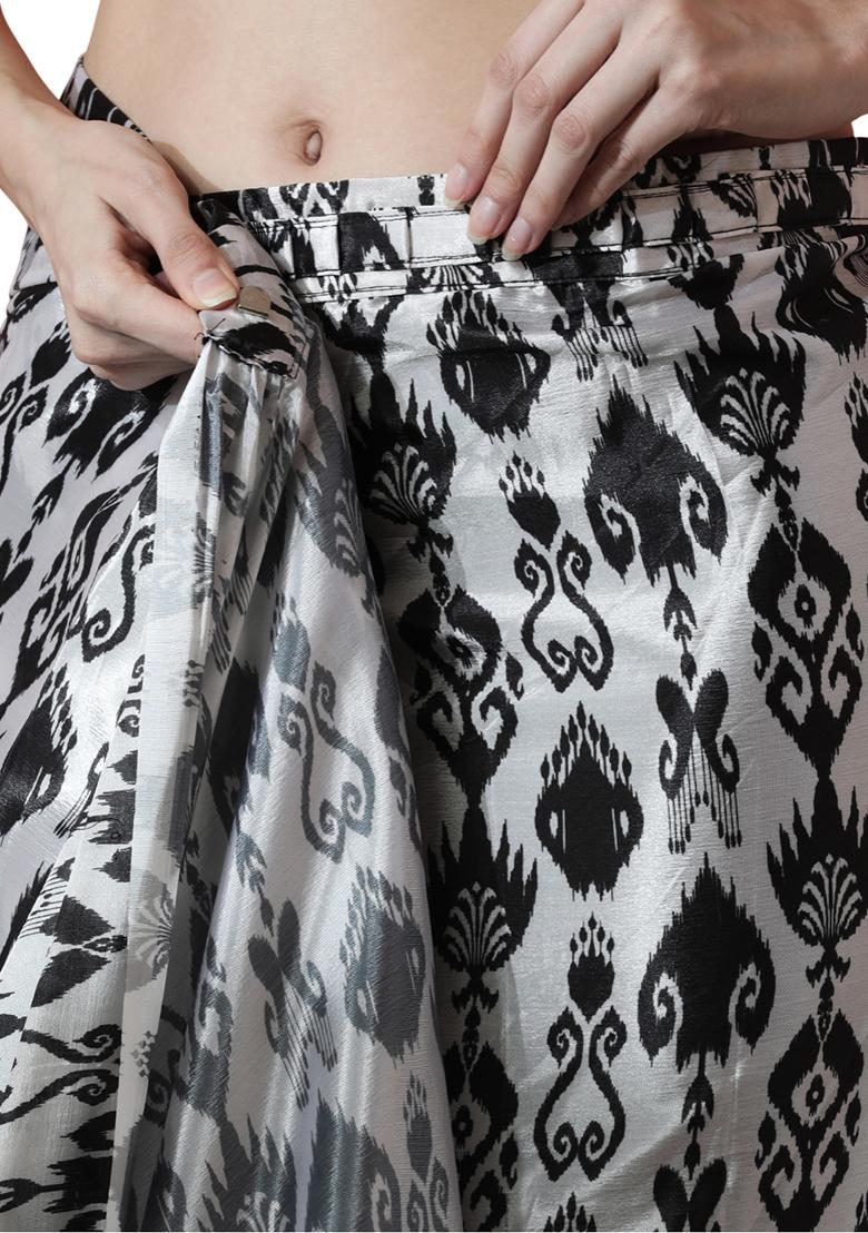 Grey Digital Print Chinon Pre Stitched Saree