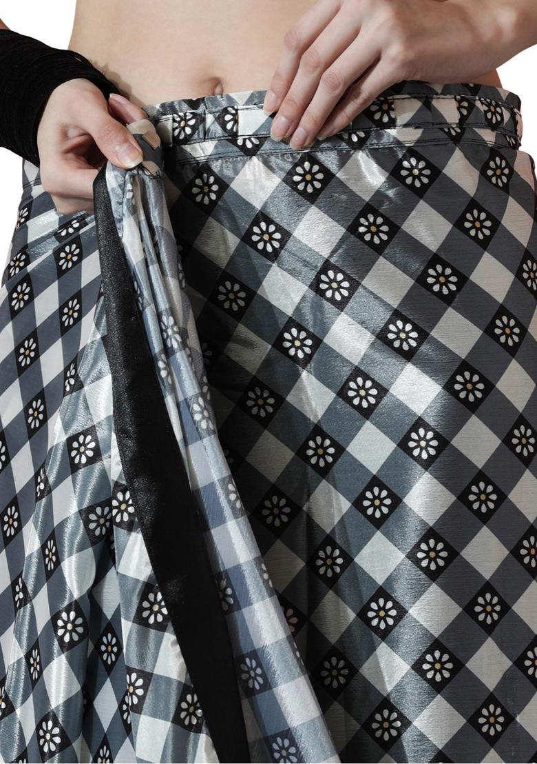 Black Digital Print Chinon Pre Stitched Saree