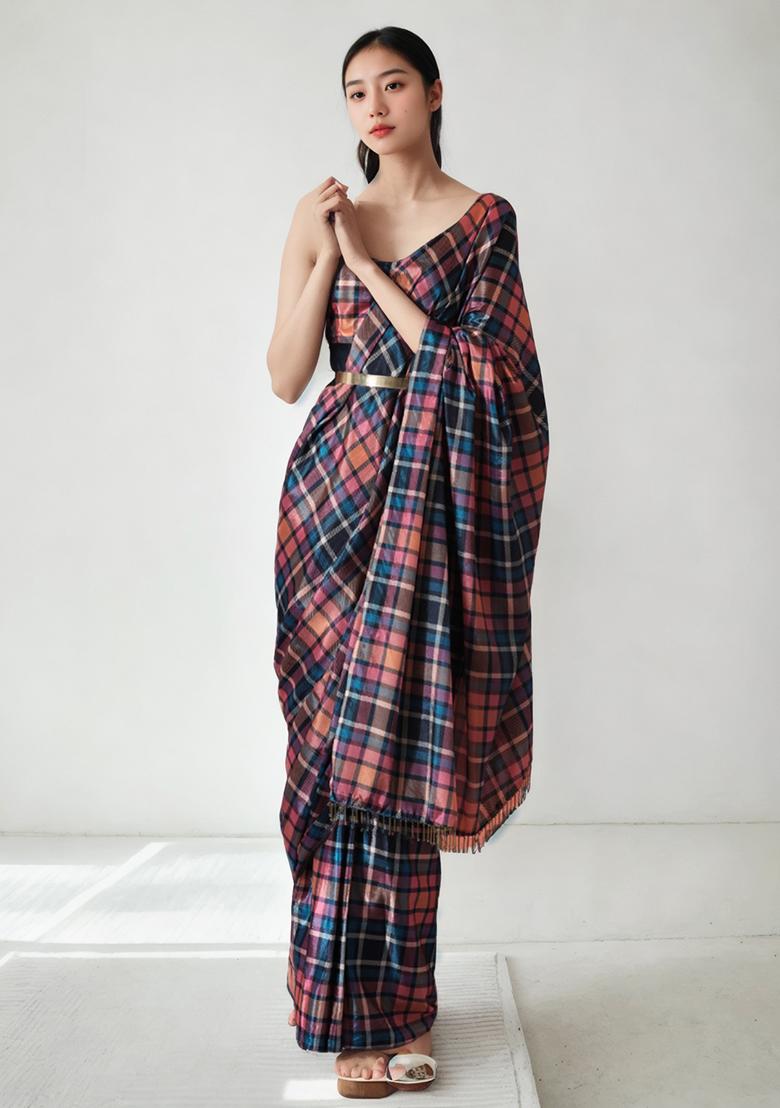 Multicolor Digital Print Chinon Pre Stitched Saree