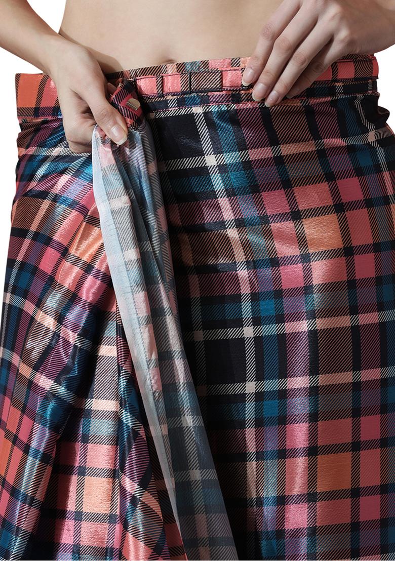 Multicolor Digital Print Chinon Pre Stitched Saree