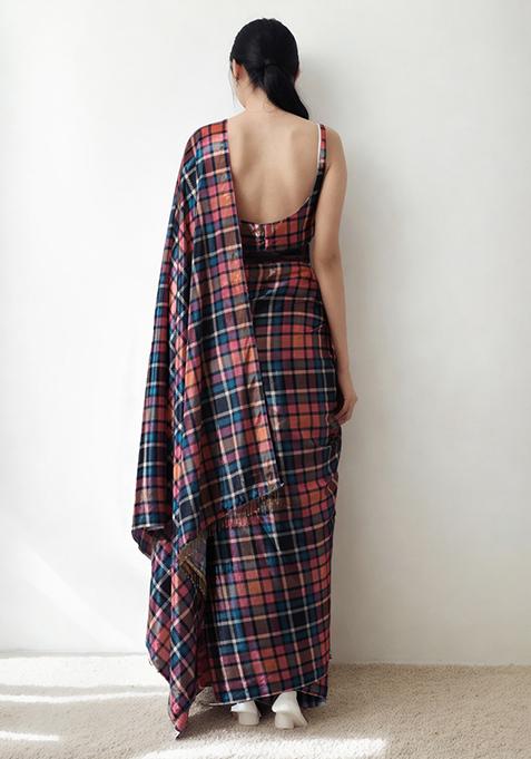 Multicolor Digital Print Chinon Pre Stitched Saree