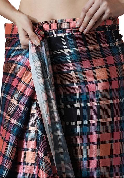 Multicolor Digital Print Chinon Pre Stitched Saree