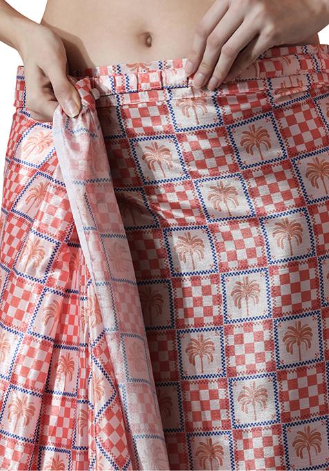 Multicolor Digital Print Chinon Pre Stitched Saree