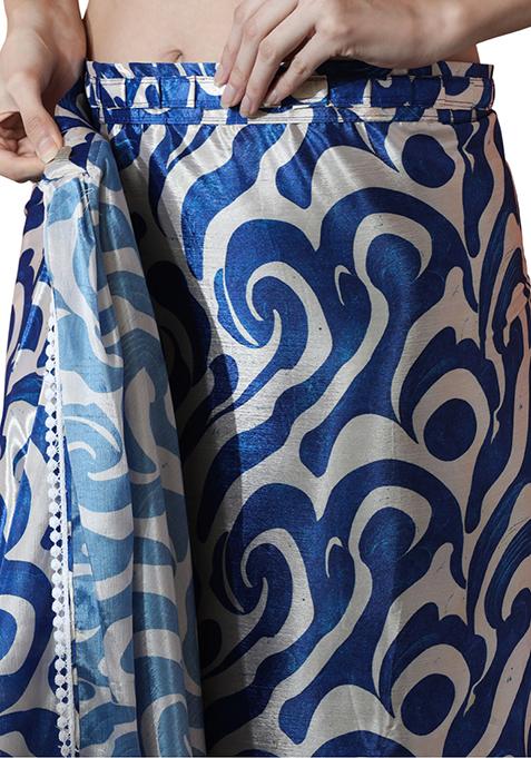 Blue Digital Print Chinon Pre Stitched Saree